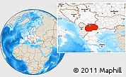 Shaded Relief Location Map of Macedonia, highlighted continent