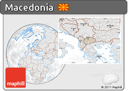 Shaded Relief Location Map of Macedonia, lighten, desaturated