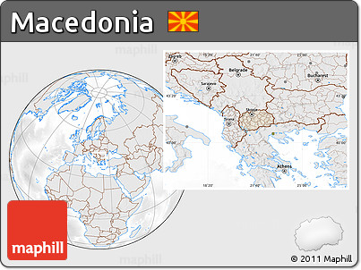 Shaded Relief Location Map of Macedonia, lighten, desaturated