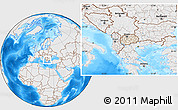 Shaded Relief Location Map of Macedonia, lighten, desaturated, land only