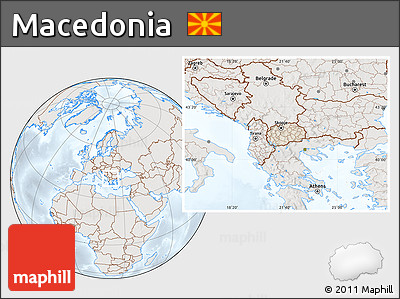 Shaded Relief Location Map of Macedonia, lighten, semi-desaturated