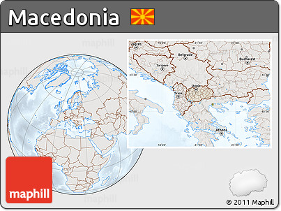 Shaded Relief Location Map of Macedonia, lighten, semi-desaturated
