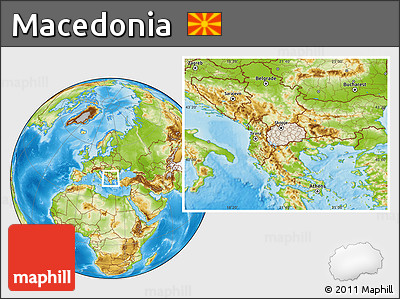 Shaded Relief Location Map of Macedonia, physical outside