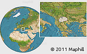 Shaded Relief Location Map of Macedonia, satellite outside