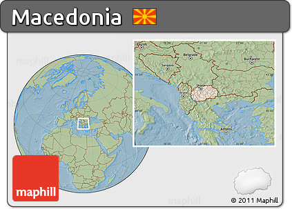 Shaded Relief Location Map of Macedonia, savanna style outside, hill shading