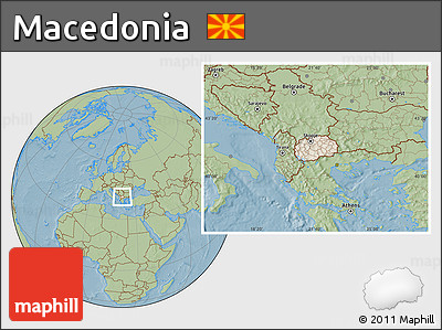 Shaded Relief Location Map of Macedonia, savanna style outside, hill shading