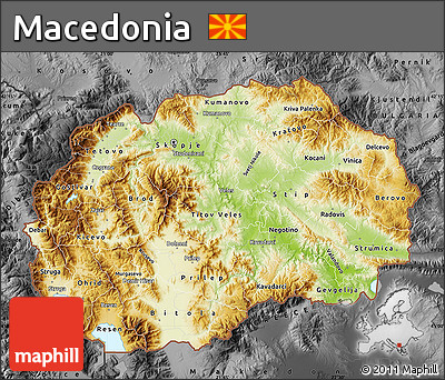 Physical Map of Macedonia, darken, desaturated