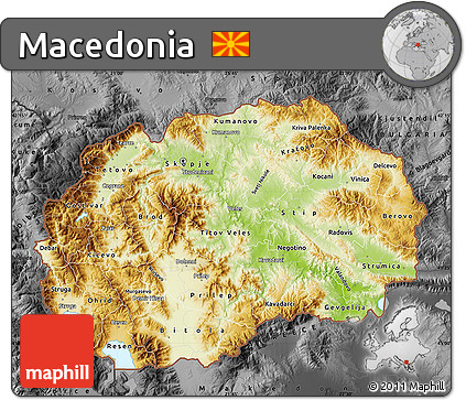 Physical Map of Macedonia, darken, desaturated