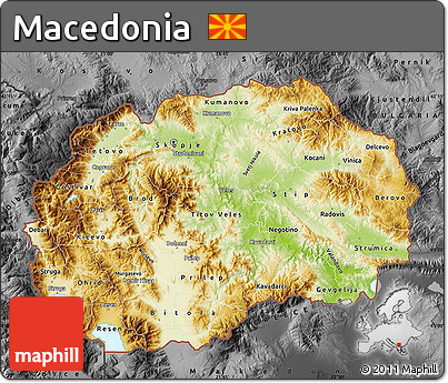 Physical Map of Macedonia, darken, desaturated