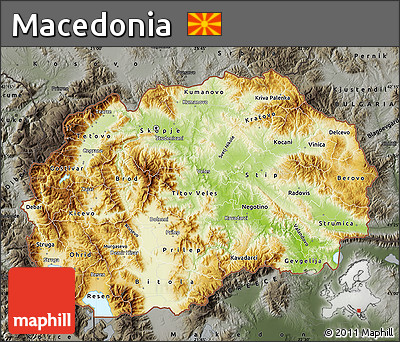 Physical Map of Macedonia, darken, semi-desaturated