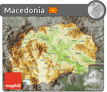 Physical Map of Macedonia, darken, semi-desaturated