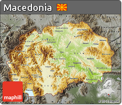 Physical Map of Macedonia, darken, semi-desaturated