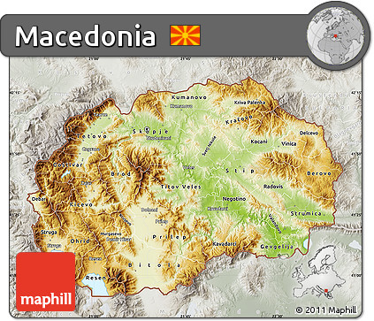 Physical Map of Macedonia, lighten, semi-desaturated