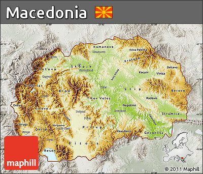 Physical Map of Macedonia, lighten, semi-desaturated