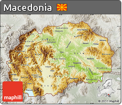 Physical Map of Macedonia, lighten, semi-desaturated