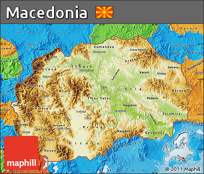 Physical Map of Macedonia, political outside