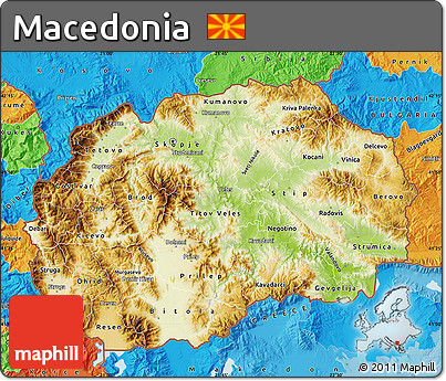 Physical Map of Macedonia, political outside