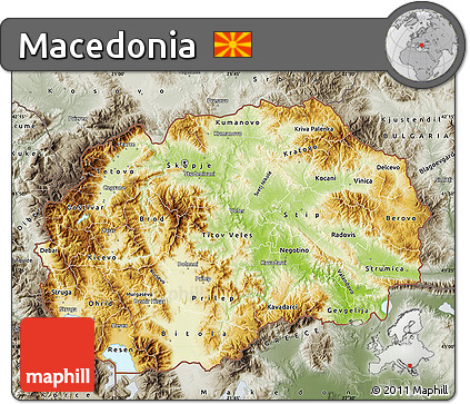 Physical Map of Macedonia, semi-desaturated
