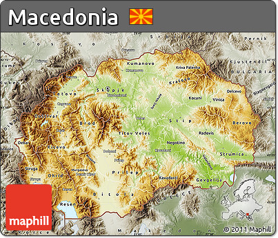 Physical Map of Macedonia, semi-desaturated