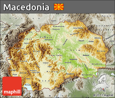 Physical Map of Macedonia, semi-desaturated