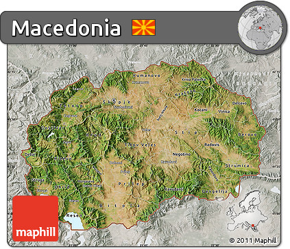 Satellite Map of Macedonia, lighten, semi-desaturated