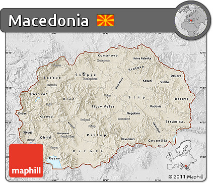 Shaded Relief Map of Macedonia, lighten, desaturated
