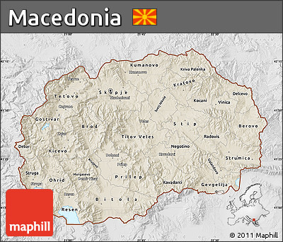 Shaded Relief Map of Macedonia, lighten, desaturated