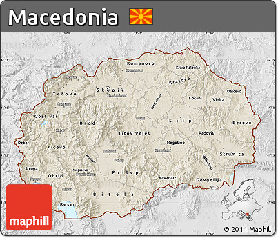 Shaded Relief Map of Macedonia, lighten, desaturated