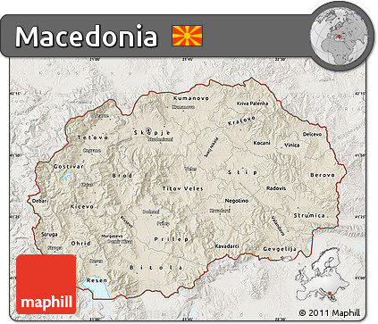 Shaded Relief Map of Macedonia, lighten