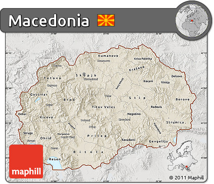 Shaded Relief Map of Macedonia, lighten, semi-desaturated