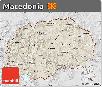 Shaded Relief Map of Macedonia, lighten, semi-desaturated