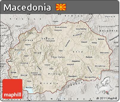 Shaded Relief Map of Macedonia, semi-desaturated