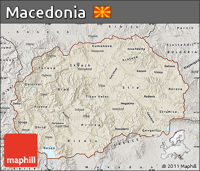 Shaded Relief Map of Macedonia, semi-desaturated