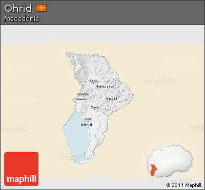 Classic Style 3D Map of Ohrid, single color outside