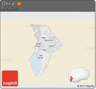 Classic Style 3D Map of Ohrid, single color outside