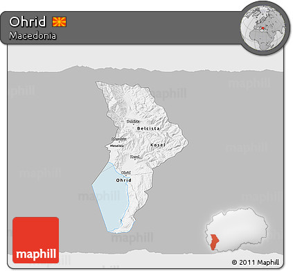 Gray 3D Map of Ohrid, single color outside