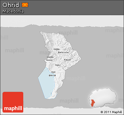 Gray 3D Map of Ohrid, single color outside