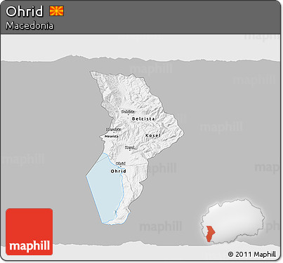 Gray 3D Map of Ohrid, single color outside