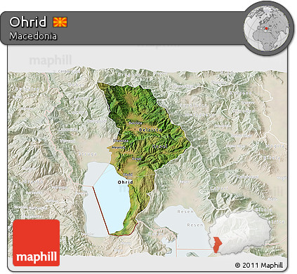 Satellite 3D Map of Ohrid, lighten