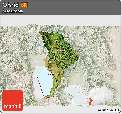 Satellite 3D Map of Ohrid, lighten