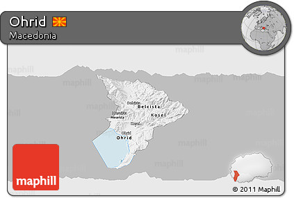 Gray Panoramic Map of Ohrid, single color outside