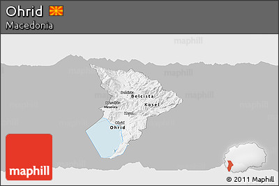 Gray Panoramic Map of Ohrid, single color outside