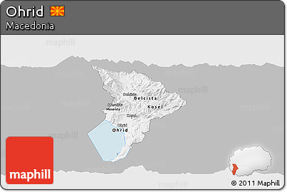 Gray Panoramic Map of Ohrid, single color outside