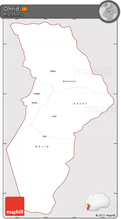 Classic Style Simple Map of Ohrid, cropped outside