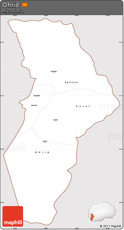 Classic Style Simple Map of Ohrid, cropped outside