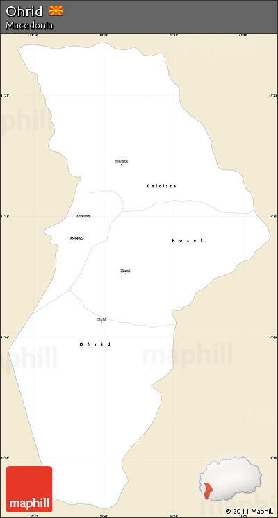 Classic Style Simple Map of Ohrid, single color outside