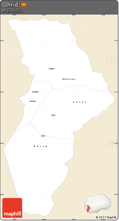 Classic Style Simple Map of Ohrid, single color outside