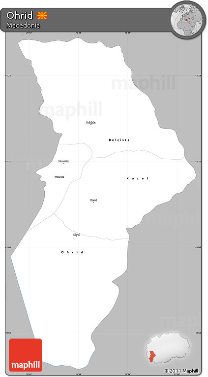 Gray Simple Map of Ohrid, single color outside