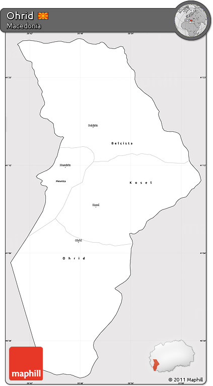 Silver Style Simple Map of Ohrid, cropped outside
