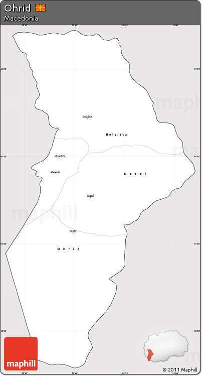 Silver Style Simple Map of Ohrid, cropped outside
